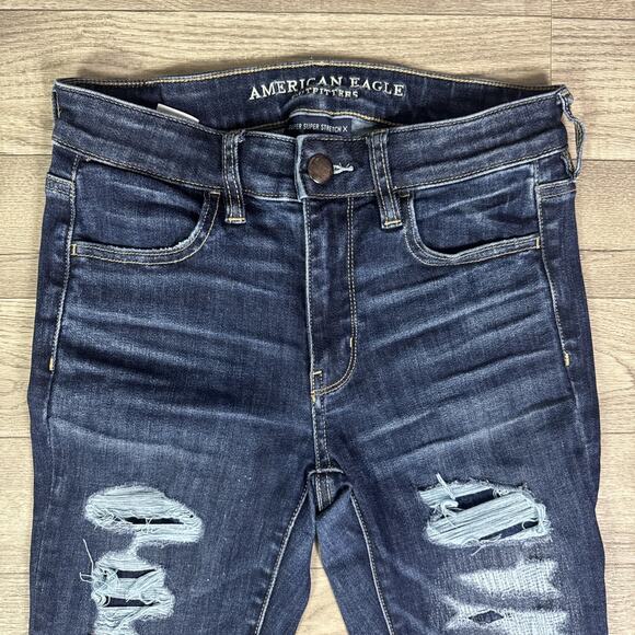 American Eagle Ripped Hi-Rise Jegging Skinny Jeans Dark Wash sz 4 Short - Picture 3 of 9